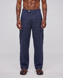 Pantalone Cargo Misto Lino Blu