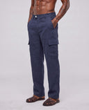 Pantalone Cargo Misto Lino Blu
