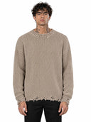 Maglione Girocollo Sfrangiato Beige