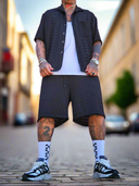 Completo Traforato Meres Black 2 pezzi camicia + bermuda