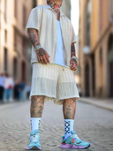 Completo Traforato Joao Beige 2 pezzi camicia + bermuda
