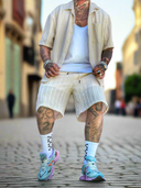 Completo Traforato Joao Beige 2 pezzi camicia + bermuda