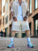 Completo Traforato Joao Beige 2 pezzi camicia + bermuda