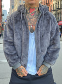 Giacca Pelliccia Double Face Cemento